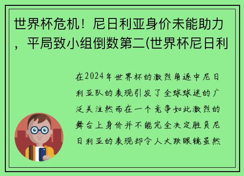 世界杯危机！尼日利亚身价未能助力，平局致小组倒数第二(世界杯尼日利亚球员)