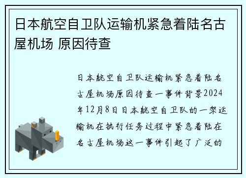 日本航空自卫队运输机紧急着陆名古屋机场 原因待查