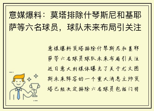 意媒爆料：莫塔排除什琴斯尼和基耶萨等六名球员，球队未来布局引关注