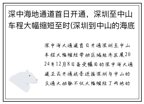 深中海地通道首日开通，深圳至中山车程大幅缩短至时(深圳到中山的海底隧道规划图)