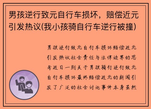 男孩逆行致元自行车损坏，赔偿近元引发热议(我小孩骑自行车逆行被撞)