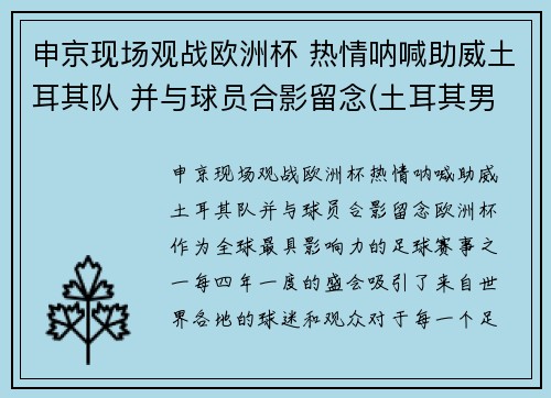 申京现场观战欧洲杯 热情呐喊助威土耳其队 并与球员合影留念(土耳其男篮申京)