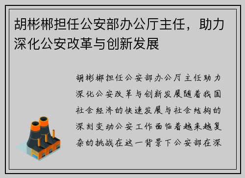 胡彬郴担任公安部办公厅主任，助力深化公安改革与创新发展