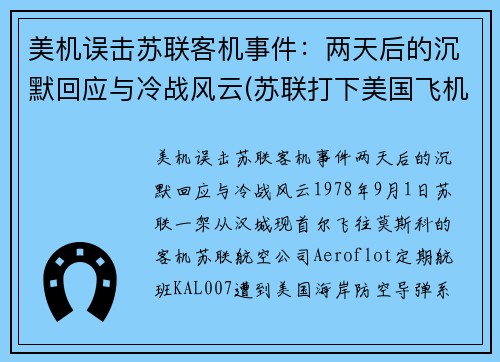 美机误击苏联客机事件：两天后的沉默回应与冷战风云(苏联打下美国飞机u2)