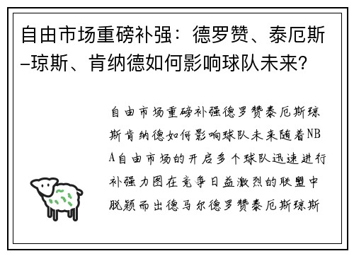 自由市场重磅补强：德罗赞、泰厄斯-琼斯、肯纳德如何影响球队未来？