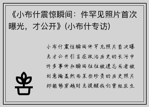 《小布什震惊瞬间：件罕见照片首次曝光，才公开》(小布什专访)